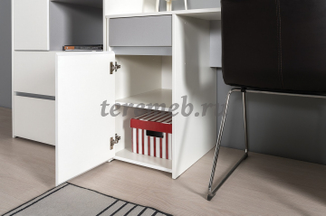 Стол письменный Торонто 12.149, Материалы: ЛДСП; ПВХ; ДВП; Металл, Цвет: Белый шагрень/Стальной серый