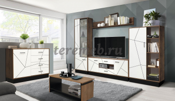 Комод Гамма 54.08 (таксония/белый), Материалы: ЛДСП; МДФ; ПВХ; ДВП; Металл, Цвет: Таксония/Чёрный/Белый