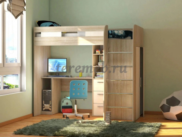 Кровать-чердак Лео (дуб сонома/белый) - фото товара, ракурс 1