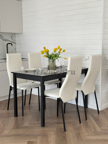 Обеденная группа: Стол Эльдо (120х70) (чёрный) + Стулья Волна-ромб (чёрный), цена 10300 руб. - фото товара, ракурс 2