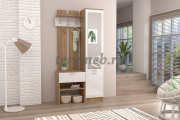 Прихожая Иннэс-3 (дуб крафт золотой/белый глянец) - фото товара, ракурс 1