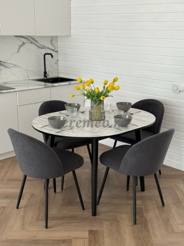 Обеденная группа: Стол раздвижной Универсальный круглый + Стулья Элион (чёрный) - фото товара, ракурс 1