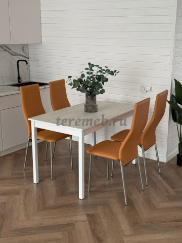 Обеденная группа: Стол Эльдо ЛДСП (120х70) (белый) + Стулья Айви (матовый хром) - фото товара, ракурс 1