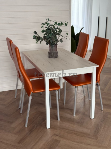 Обеденная группа: Стол Эльдо ЛДСП (120х70) (белый) + Стулья Айви (матовый хром), цена 9050 руб. - фото товара, ракурс 2