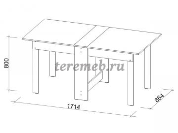Стол-книжка СтК-8 (дуб молочный), Артикул С-3536, Размеры (ДхГхВ): в сложенном виде:, 865 х 230 х 805 мм, в разложенном виде:, 1714 х 865 х 805 мм