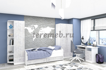 Детская Бриз ЛДСП вариант 5 (белый/цемент светлый) - фото товара, ракурс 1