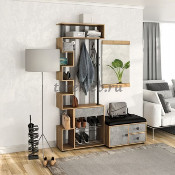 Тумба для обуви МИНИ-ЛАЙТ МЛ-5 (дуб крафт золотой/ателье светлое), Материалы: ЛДСП; ПВХ; ДВП; ППУ; Экокожа, Цвет: Дуб крафт золотой/Ателье светлое/экокожа Чёрный №118