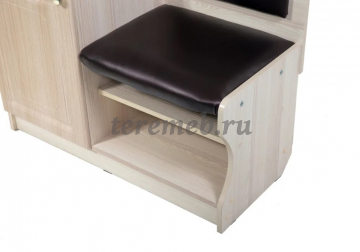 Банкетка №1 (ясень шимо светлый/тёмно-коричневый №221), Материалы: ЛДСП; МДФ; ПВХ; ДВП; ППУ; Экокожа, Цвет корпуса: Ясень шимо светлый, Цвет обивки: экокожа Тёмно-коричневый №221