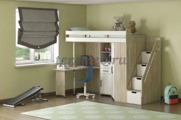 Кровать-чердак Карамель 77-03 (дуб сонома/белый), цена 32400 руб. - фото товара, ракурс 2