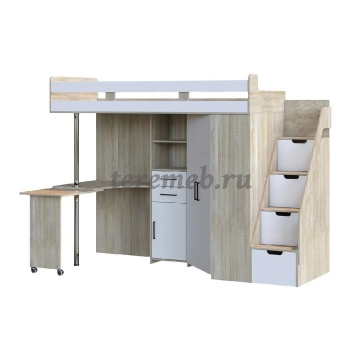 Кровать-чердак Карамель 77-03 (дуб сонома/белый) - фото товара, ракурс 1