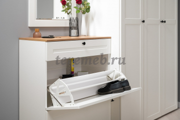 Тумба для обуви Остин 16.121, Материалы: ЛДСП; МДФ; ПВХ; ДВП; Металл; Пластик, Цвет: Дуб крафт золотой/Белый шагрень