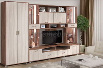 Стенка Аллегро вариант 4 со шкафом ЛДСП (ясень шимо темный/ясень шимо светлый) - фото товара, ракурс 1