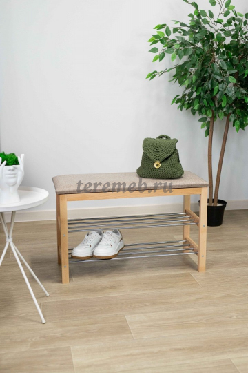 Полка для обуви с банкеткой SR-0628 (прозрачный лак/кедровый), Артикул Б-4659, Размеры (ДхГхВ): 760 х 310 х 490 мм