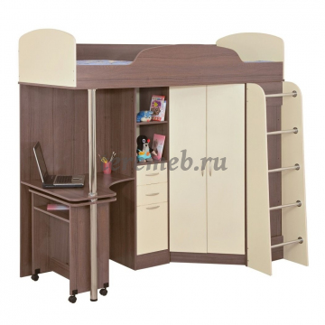 Кровать-чердак Бриз 1 (ясень шимо темный/ясень шимо светлый), Артикул ДК-4676, Размеры (ДхГхВ): 1950 х 840 х 1920 мм, спальное место:, 800 х 1900 мм