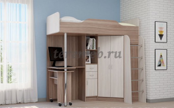 Кровать-чердак Бриз 1 (ясень шимо темный/ясень шимо светлый) - фото товара, ракурс 1