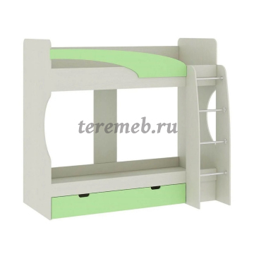Кровать двухъярусная Карамель 77-02 (анкор светлый/зелёный) - фото товара, ракурс 1