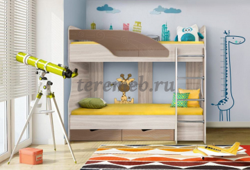 Кровать двухъярусная Бриз-5 МДФ (волна, ясень шимо светлый/шоколад) - фото товара, ракурс 1