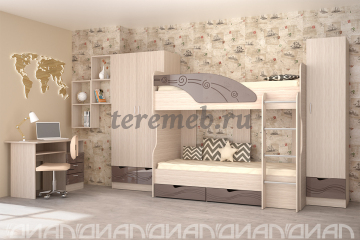 Кровать двухъярусная Бриз-5 МДФ (волна, ясень шимо светлый/шоколад), цена 20700 руб. - фото товара, ракурс 2