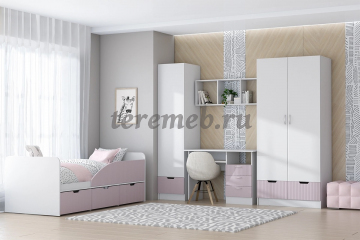 Кровать Бриз-4 МДФ (полосы, белый/ирис), Материалы: ЛДСП; МДФ; ПВХ; ДВП; Металл, Цвет: Белый/Ирис