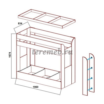 Шкаф 2-х дверный Бриз МДФ (квадрат, белый/сирень), Артикул ДК-4689, Размеры (ДхГхВ): 2050 х 834 х 1674 мм, спальное место:, I ярус - 1200 х 1850 мм, II ярус - 800 х 1900 мм