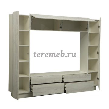 Стенка Лаванда-2 (бетон пайн белый), Артикул С-4696, Размеры (ДхГхВ): 2400 х 382 х 1944 мм, ниша под ТВ:, 1600 х 382 х 1040 мм