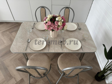 Обеденная группа: Стол раздвижной Универсальный + Стулья Венский (металлик), Артикул КК-4730, Размеры (ДхГхВ): cтол обеденный:, (1200-1500) х 700 х 750 мм, стул:, 440 х 510 х 920 мм