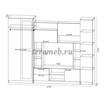 Стенка Аллегро вариант 6 (ясень шимо темный/ясень шимо светлый), цена 26050 руб. - фото товара, ракурс 2