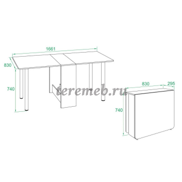 Стол-книжка СП-04М.1 (венге), Артикул С-4775, Размеры (ДхГхВ): в сложенном виде:, 830 х 295 х 740 мм, в разложенном виде:, 1661 х 830 х 740 мм