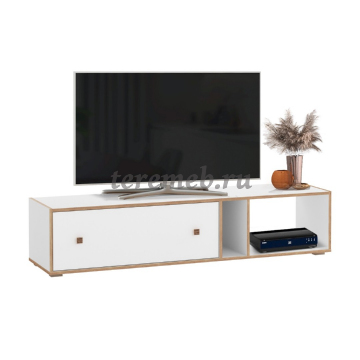 Тумба под ТВ Дакота 68.09, Материалы: ЛДСП; ПВХ; ДВП; Пластик, Цвет: Белый/Дуб сонома