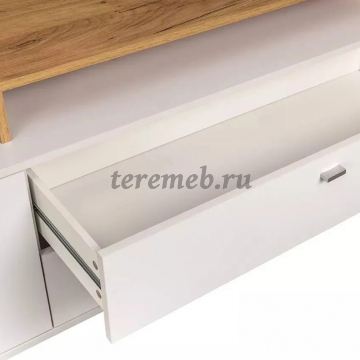 Тумба под ТВ Бэль 10.92, Материалы: ЛДСП; ПВХ; ДВП; Металл; Пластик, Цвет: Дуб крафт золотой/Белый премиум