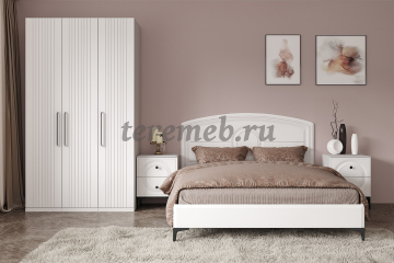 Кровать 1,6 Валенсия 11.36.01, Материалы: ЛДСП; ПВХ; МДФ; ДВП;, Фанера; Металл; Пластик, Цвет: Белый шагрень/Белый шагрень