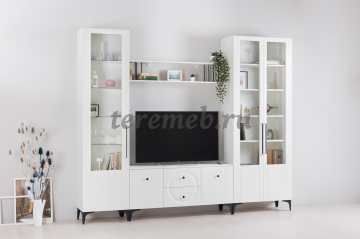 Тумба под ТВ Валенсия 16.45, Материалы: ЛДСП; ПВХ; МДФ; ДВП; Металл, Цвет: Белый шагрень/Белый шагрень