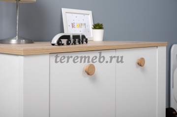 Комод Джастин 16.228.02, Материалы: ЛДСП; ПВХ; ДВП, Цвет: Дуб белый эксклюзив/Белый шагрень