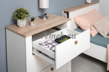 Комод Джастин 16.228.03, Материалы: ЛДСП; ПВХ; ДВП; Металл, Цвет: Дуб белый эксклюзив/Белый шагрень