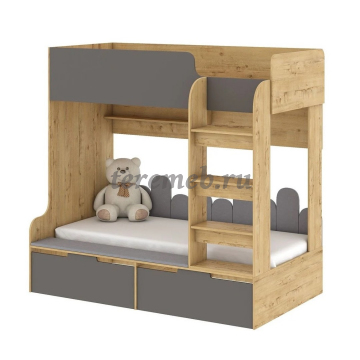 Кровать двухъярусная Бруно (дуб вотан/серый графит) - фото товара, ракурс 1