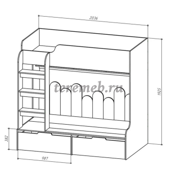 Кровать двухъярусная Бруно (дуб вотан/серый графит), цена 35750 руб. - фото товара, ракурс 2