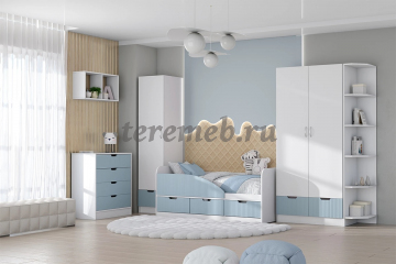 Кровать Бриз-4 МДФ (полосы, белый/антарктида), Материалы: ЛДСП; МДФ; ПВХ; ДВП; Металл, Цвет: Белый/Антарктида