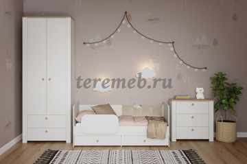 Детская Джастин вариант 1, Материалы: ЛДСП; ПВХ; ДВП; Дерево; Металл, Цвет: Дуб белый эксклюзив/Белый шагрень