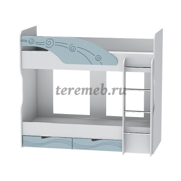 Кровать двухъярусная Бриз-5 МДФ (волна, белый/антарктида) - фото товара, ракурс 1