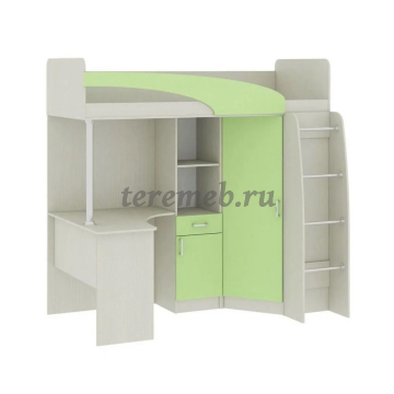 Кровать-чердак Карамель 77-01 (анкор светлый/зелёный) - фото товара, ракурс 1