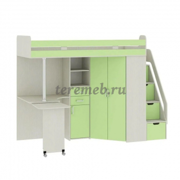 Кровать-чердак Карамель 77-03 (анкор светлый/зелёный) - фото товара, ракурс 1