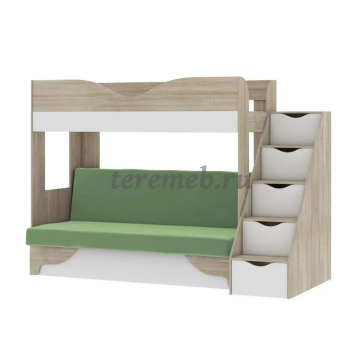Двухъярусная диван-кровать Латте 77-01 (дуб сонома/аляска/зелёный) - фото товара, ракурс 1