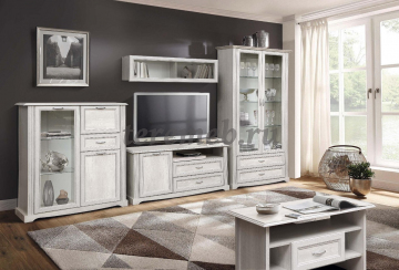 Тумба под ТВ Сохо 32.16, Материалы: ЛДСП; МДФ; ПВХ; ДВП; Металл, Цвет: Бетон пайн белый/Бетон пайн патина