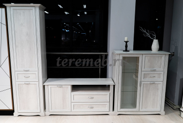 Шкаф-пенал Сохо 32.04-01, Материалы: ЛДСП; МДФ; ПВХ; ДВП; Металл, Цвет: Бетон пайн белый/Бетон пайн патина