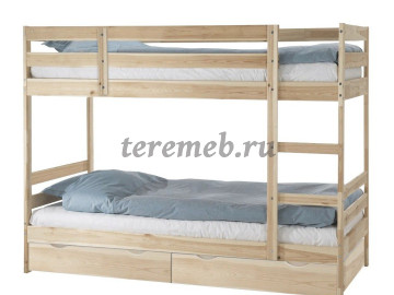 Кровать двухъярусная массив Пирус с ящиками для покраски - фото товара, ракурс 1