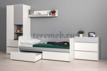 Кровать Торонто 11.39, Материалы: ЛДСП; ПВХ; ДВП; Металл, Цвет: Белый шагрень/Стальной серый