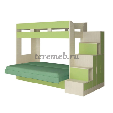 Двухъярусная диван-кровать Карамель 75-01 (бодега светлый/зелёный/велюр зелёный), цена 40750 руб. - фото товара, ракурс 2