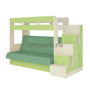 Двухъярусная диван-кровать Карамель 75-01 (бодега светлый/зелёный/велюр зелёный) - фото товара, ракурс 1