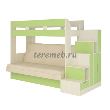 Двухъярусная диван-кровать Карамель 75-01 (бодега светлый/зелёный/велюр кремовый) - фото товара, ракурс 1