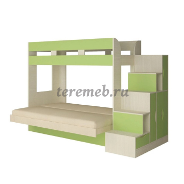 Двухъярусная диван-кровать Карамель 75-01 (бодега светлый/зелёный/велюр кремовый), цена 40750 руб. - фото товара, ракурс 2